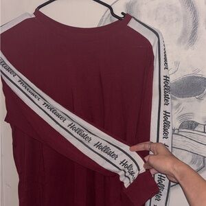 Hollister Burgundy Long Sleeve with Logo Stripes